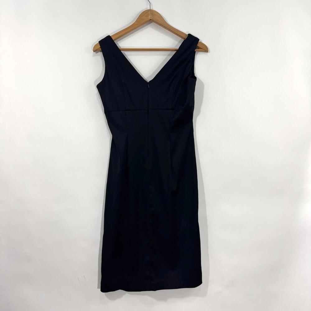 Donna Ricco New York Women’s Size 8 Black Satin V Neck Ruched Front Sheath Dress - Picture 7 of 10